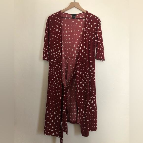 Moda International Burgundy Red White Polka Dots V-Neck Tie Open Wrap Dress - Picture 4 of 6
